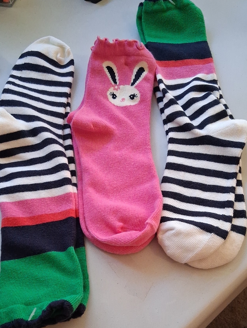Gymboree Trio Pink Bunny Knee-High Socks with Stripes.